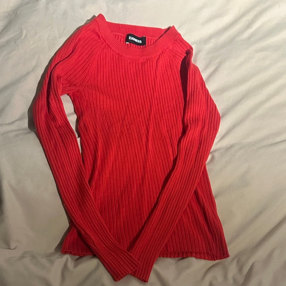 Express Vibrant Red Ribbed Knit sweater Top